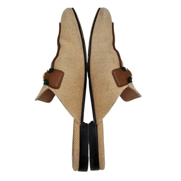 Gucci Princetown Horsebit Flat Mule Slipper Canvas Beige Web Stripe Size 38 US 8 - Picture 9 of 13